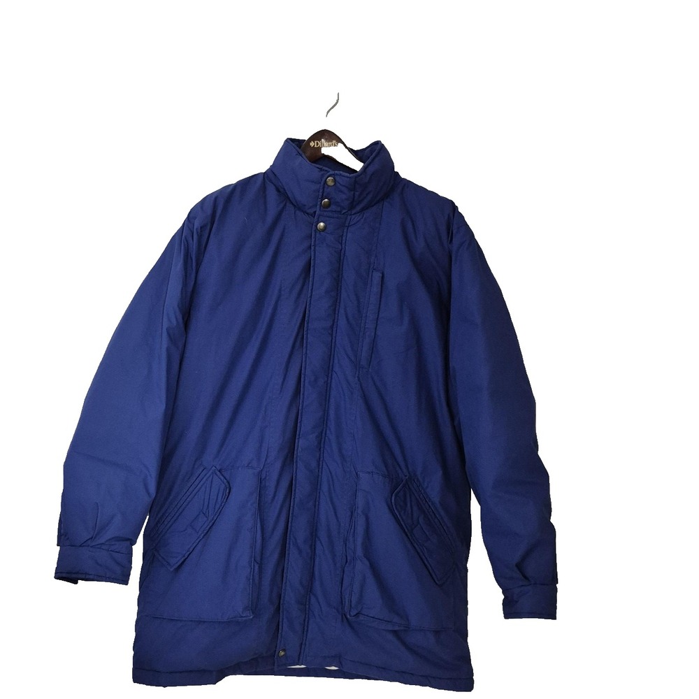 Vintage William Barry Struggle Gear Jacket Mens‎ L Blue Down Hood Parka Coat 80s